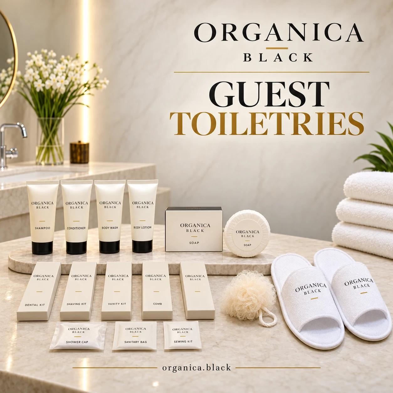 ORGANICA BLACK Ivory Guest Toiletries — packaging design visualisation